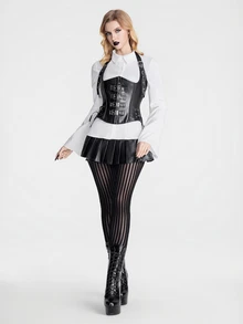 Breakform Gothic Halloween Women's Vertical Striped Sheer Mesh Textured Slim Fit Bodycon Dark Style Elastic Leggings - Black - View 6