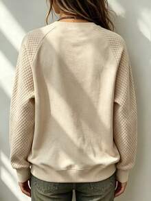 SHEIN LUNE Women's Casual Raglan Sleeve Sweatshirt, Autumn Everyday Travel Beige - Multicolor - View 2