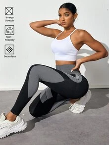 Easithlete Easithlete 女款高腰修身條紋撞色運動緊身褲 - 白色 - 查看 3