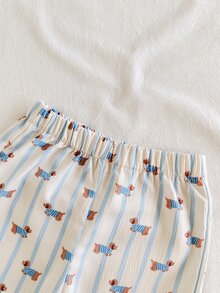 SHEIN Vintaside Kids 2件組男嬰可愛休閒短袖上衣與格紋長褲套裝，適合夏季與旅行 - 藍白色 - 查看 10