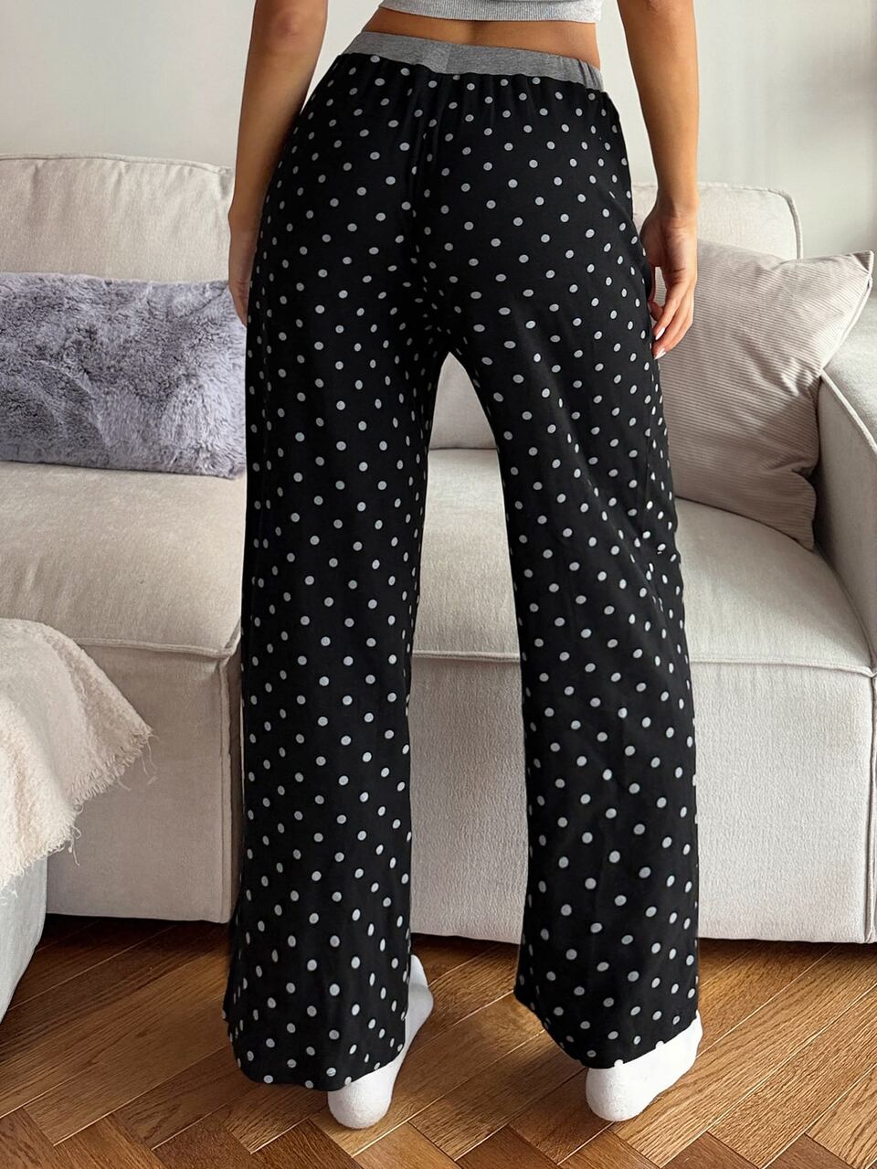 Women's Polka Dot Pattern Button Design Loose Pajama Pants