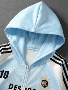 ROMWE MEN Men's Streetwear Striped Open Front Hoodie Sweatshirt - Blue - View 6