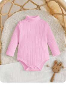 Body de cuello alto de punto acanalado para bebé niña, otoño - Rosa Pálido - Ver 1