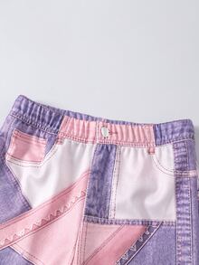 Sparklyn 2件組女童甜酷風3D蝴蝶結裝飾白色上衣+黑色喇叭褲套裝，黑色上衣配多個粉色蝴蝶結，洋紅色喇叭褲時尚版型，整體風格偏向甜酷融合可愛與時尚，適合返校、外出、街頭穿搭 - 紫色 - 查看 5