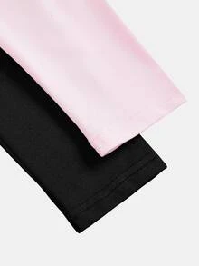 SHEIN Girlism 青少年女孩休閒彈性半拉鍊V領修身長袖黑色/粉色兩件式外套套裝，極簡休閒秋冬外套，瑜伽 - 彩色 - 查看 4