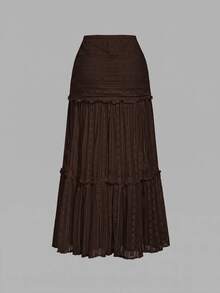 Skyraze Women's Lace French Style Vacation Skirt For Dating - Brown - View 2