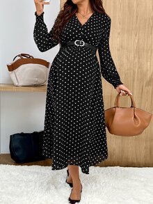 SHEIN فستان حمل بنقاط بولكا كاجوال يومي صيفي للسفر - الأسود - مشاهدة 3