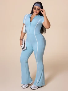 Rhythm Era 2026 Spring/Summer New Women's Outdoor Sports Fashion Minimalist Colorblock Jumpsuit - Baby Blue - View 1