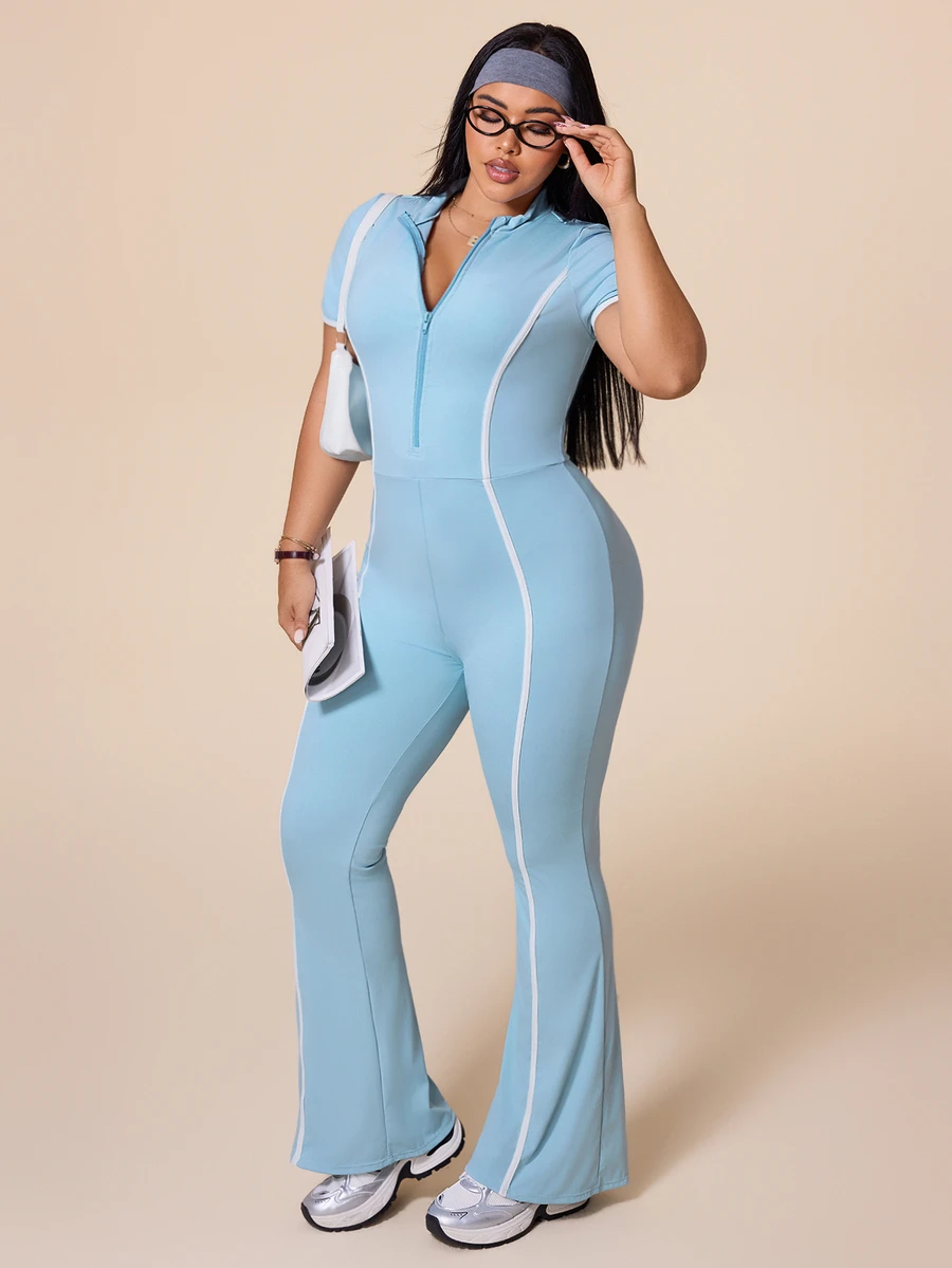 Rhythm Era 2026 Spring/Summer New Women's Outdoor Sports Fashion Minimalist Colorblock Jumpsuit - Baby Blue - View 1