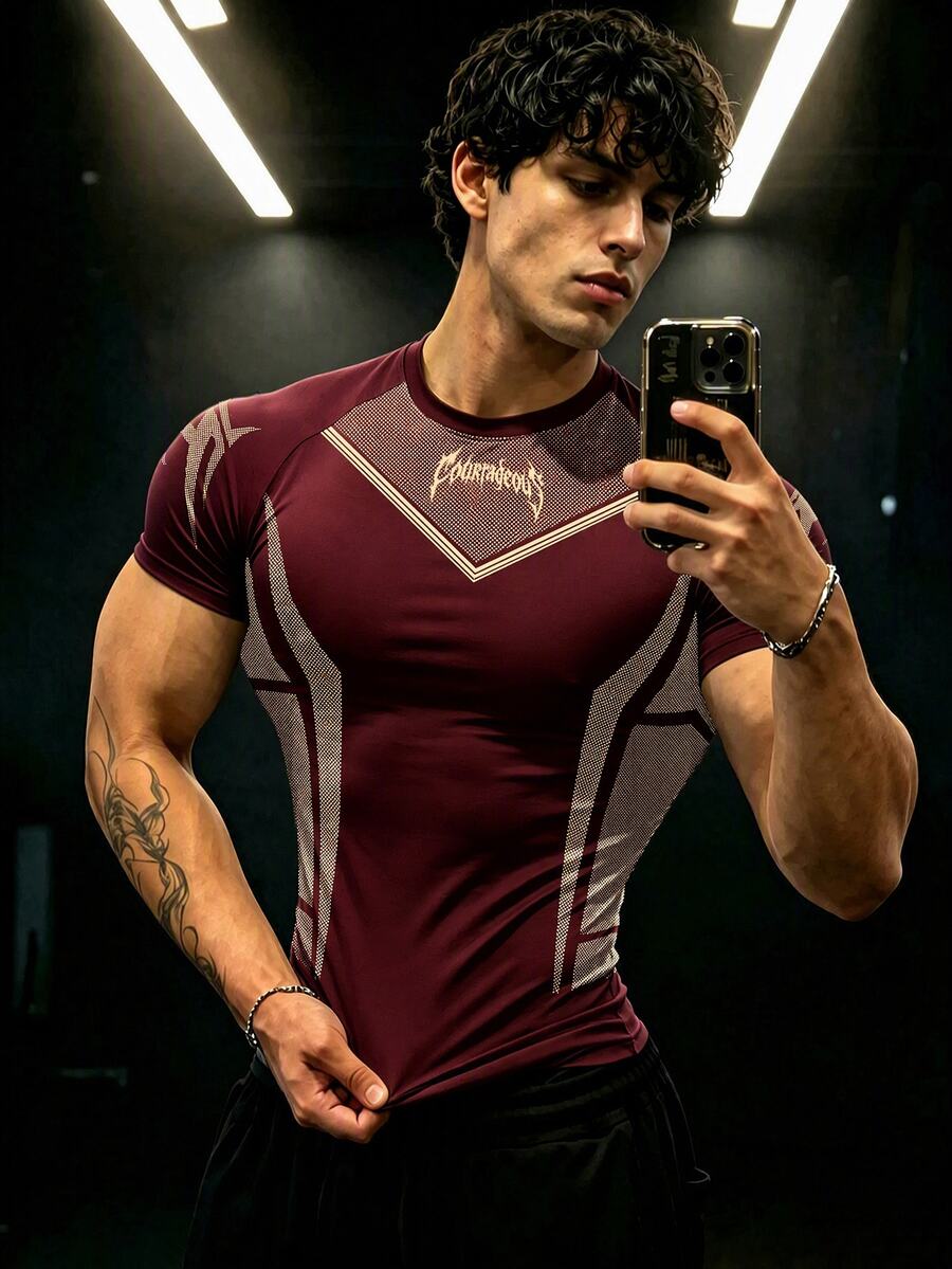 GymBeat Men's Colorblock Patchwork Short Sleeve Sports T-Shirt - Multicolor - View 1