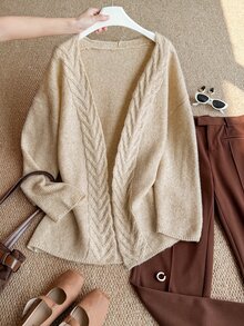 Grovea Plus Size Women Solid Color Casual Soft Versatile Daily Wear Cardigan Autumn Formal Vacation Beige - Apricot - View 1