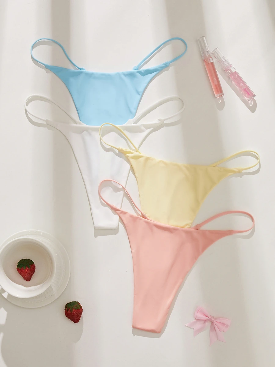SHEIN 女款素色性感日常無縫丁字褲 4件組/包 - 彩色 - 查看 1