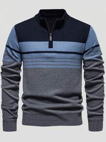 Manfinity Homme Old Money Men's Plus Size Colorblock Casual Daily Vacation Family Matching Long Sleeve Sweater Formal Navy Blue Autumn - Grey - View 1