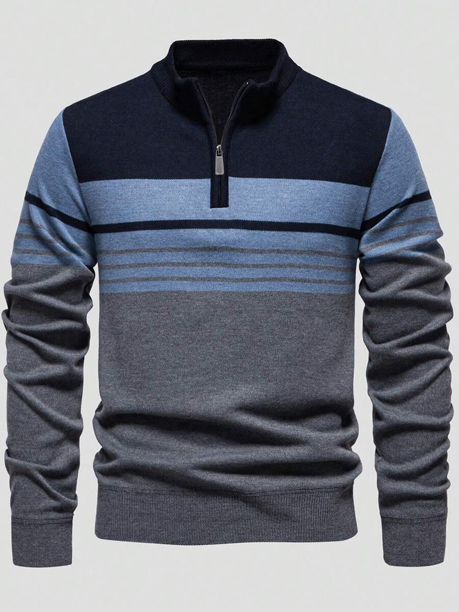 Manfinity Homme Old Money Men's Plus Size Colorblock Casual Daily Vacation Family Matching Long Sleeve Sweater Formal Navy Blue Autumn - Grey - View 1