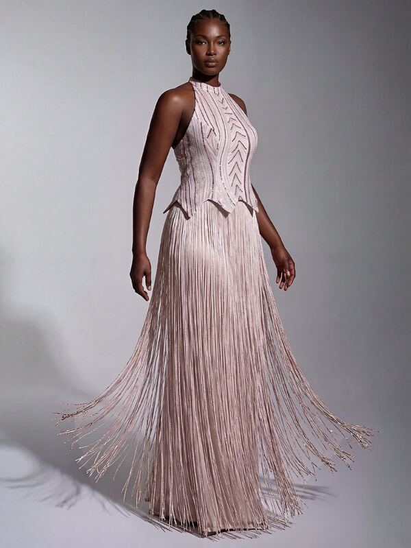 Elitara Plus Size Elegant Glamorous Luxury Sequin Patchwork Tassel Sexy Backless Halter Neck Evening Dress, Suitable For Wedding, Party, Bachelorette Party, Vacation, Prom, Dinner