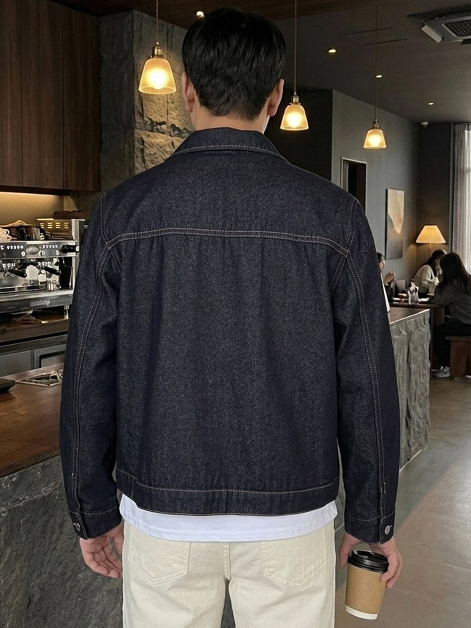 Spring/Autumn Long Sleeve Deconstructed Patchwork Navy Blue Raw Denim Men's Denim Jacket
