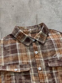 AXEPEAK Men's Plaid Patchwork 2 In 1 Shirt - Khaki - View 5