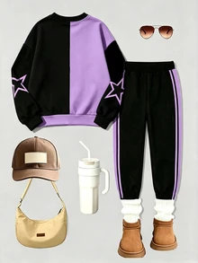 Tween Girl Girl Group Character Print Colorblock Long Sleeve Sweatshirt And Leggings 2pcs Set - Multicolor - View 2