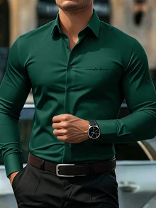 Manfinity Mode Men'S Casual Fashion Long Sleeve Shirt - Green - View 1