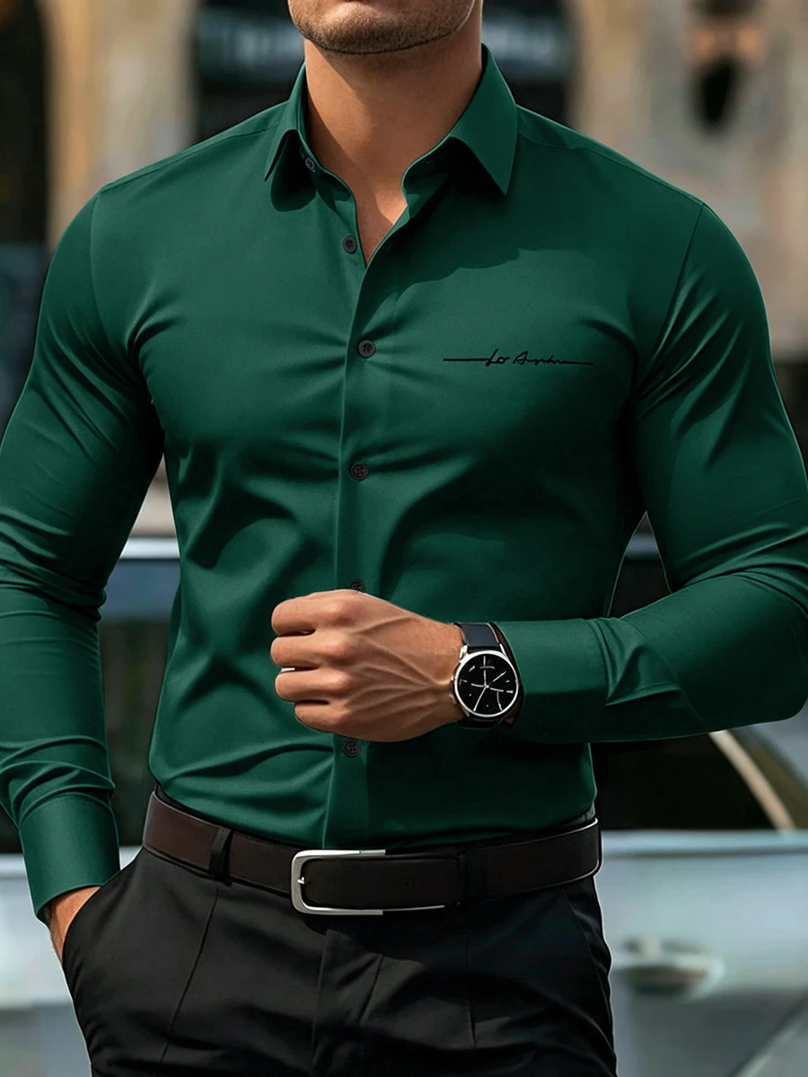 Manfinity Mode Men'S Casual Fashion Long Sleeve Shirt - Green - View 1