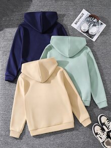 SHEIN 買2送1兒童青少年男孩休閒足球與籃球圖案運動衫，橄欖綠、海軍藍、卡其色，基礎上衣，適合秋冬、學校、家庭聚會、度假、派對，秋季穿搭，冬季穿搭 - 彩色 - 查看 4