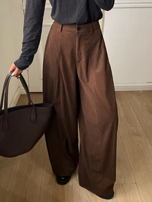 DAZY Celana Panjang Wanita Model Korduroi Polos dengan Sabuk dan Potongan Melengkung, Kasual untuk Liburan Musim Gugur/Dingin, Cocok untuk Wanita. - Coklat - View 4