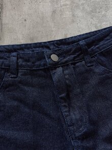 AXEPEAK Men's High Street Washed Blue Zipper Front Denim Jacket And Denim Jeans Casual Set - Navy Blue - View 3
