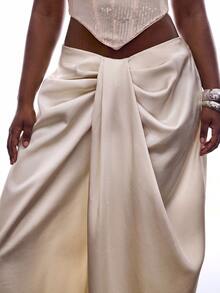 LYSMO Plus Size Fashion Commuter Cocktail Party Date Night Evening Formal Sexy Elegant Solid Color Ruched Wide Leg Pants White Autumn Curve Wedding Fall - Champagne - View 7
