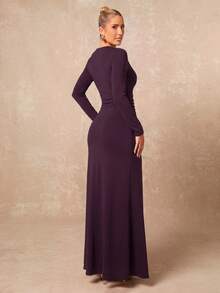 Lumalex Women's Long Sleeve Fitted Dress With Ruffle Hem, Asymmetrical Ruched Design And Side Slit HalloweenElegant Fashion Minimalist Casual Daily Commute - Red Violet - View 4