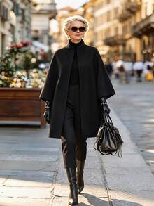EMERY ROSE Women's Solid Color Casual Versatile Daily Travel Overcoat - Black - View 5