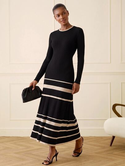 Lilora Women's Elegant Long Sleeve Premium Sweater Dress, High-End Fashion Versatile Elegant Dress, Suitable For Commuting, Daily Casual, Outing, Gathering, Dating, Party, Leisure, Excursion, Holiday, Autumn, Winter, Holiday Travel