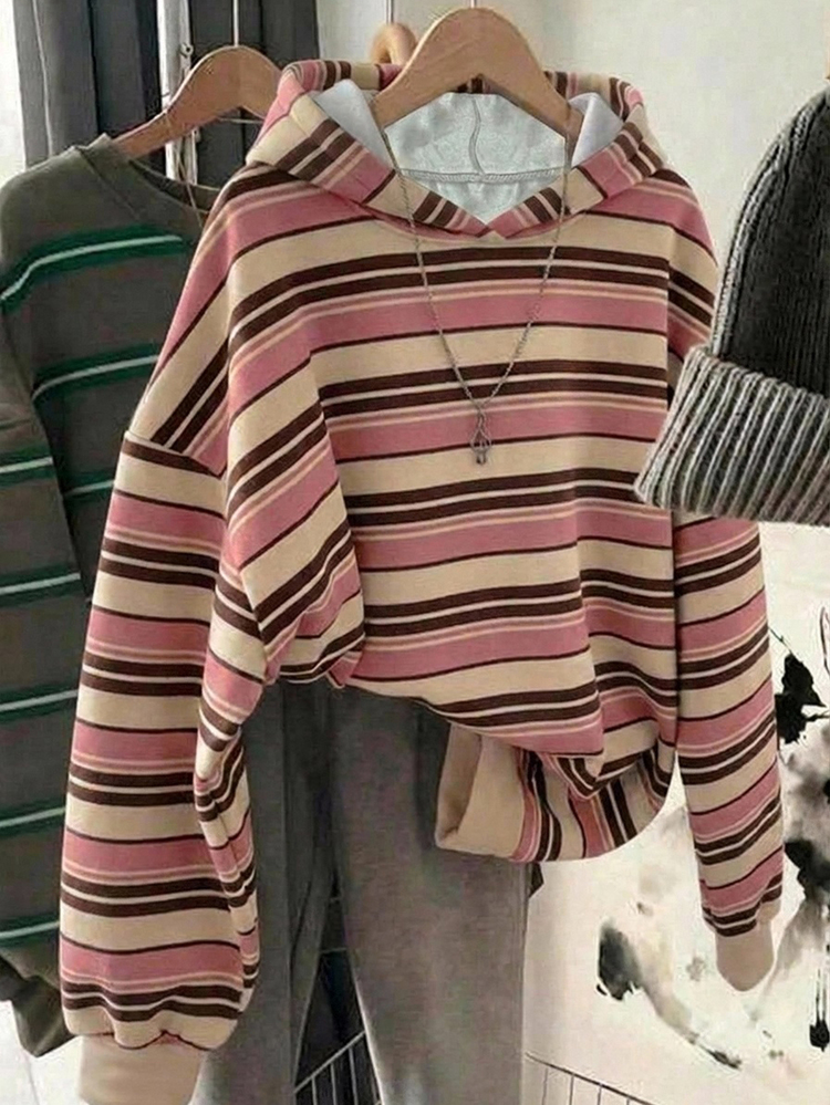 SHEIN EZwear Casual Minimalist Striped Print Women's Long Sleeve Sweatshirt - Multicolor - View 1