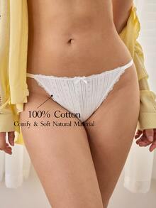Ocili 100% Pure Cotton Soft Knit Jacquard Minimalist Lace Mini Women's Thong - White - View 1