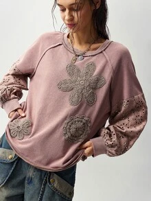 Bohemela 女款花卉印花休閒百搭日常穿著長袖運動衫 - 摩卡棕 - 查看 3