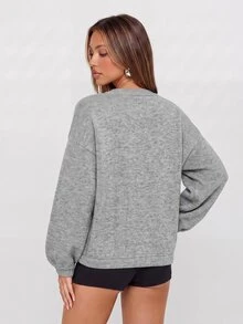 Avantive Sweater Lengan Panjang Wanita Model Streetwear Bergaya Vintage Lembut dengan Kancing Katak - Grey - View 2