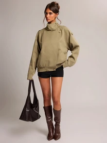 SHEIN BAE 女款休閒通勤外套，秋季 - 軍綠色 - 查看 7