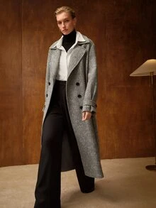 MOTF PREMIUM WOMEN'S DOUBLE-BREASTED NOTCHED LAPEL OVERCOAT - Coffee Brown - View 5