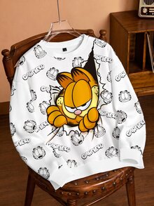 GARFIELD | SHEIN Women's Cute Cartoon Print Long Sleeve Sweatshirt, Fashion - White - View 1