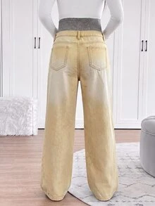 SHEIN 孕婦休閒水洗直筒牛仔褲 - 卡其色 - 查看 4