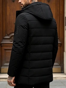 EGENSIO 男士夾棉外套，附拉鍊門襟、可拆卸連帽、保暖內裡與厚實填充 - 黑色 - 查看 4