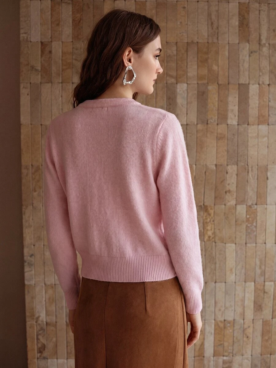 MOTF PREMIUM WOMEN'S AUTUMN/WINTER FLORAL RHINESTONE CARDIGAN SWEATER - Pink - View 2