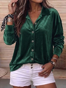 Holdful Holdful Fall Clothes FOR WomenWomen's Solid Color Single-Breasted Casual Versatile Daily Wear Shirt - Dark Green - View 5