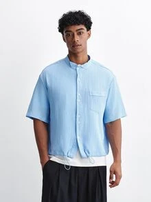 TOKVUE Men's Solid Color Short Sleeve Single-Breasted Casual Commuter Shirt - Baby Blue - View 4