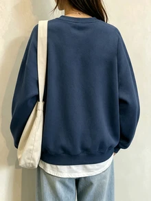 Selamara New Hot-Selling Letter Embroidered Regular Fit Women's Sweatshirt Heavy Embroidery Top - Blue - View 2