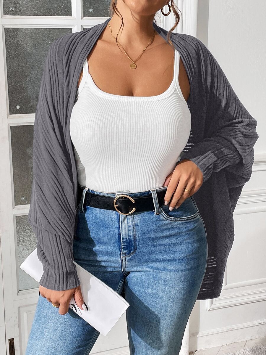 Shapeblank Cardigan Lengan Panjang Wanita Ukuran Besar Warna Polos Kasual Elegan Serbaguna untuk Sehari-hari, Cocok untuk Guru, Acara Formal, dan Keluar Rumah Warna Abu-abu Musim Gugur - Dark Grey - View 1