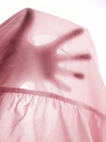 Enliva Blusa de talla grande con cuello cuadrado, ajuste holgado, volantes escalonados y manga corta - Rosa - Ver 8