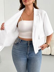 Shapeblank Plus Size Minimalist Versatile Button Blazer Business - White - View 4