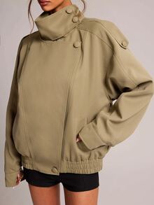 SHEIN BAE 女款休閒通勤外套，秋季 - 軍綠色 - 查看 4