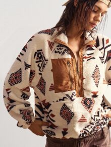 Bohemela Sweatshirt Kasual Wanita Ukuran Besar dengan Motif Geometris, Lengan Panjang Raglan, dan Resleting untuk Musim Dingin. - MultiWarna - View 9