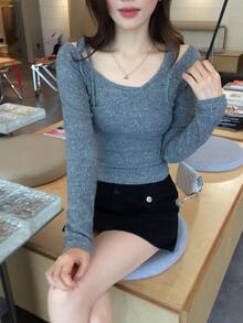 DAZY Women's Solid Color Long Sleeve Spring/Summer T-Shirt Fall - Grey - View 6